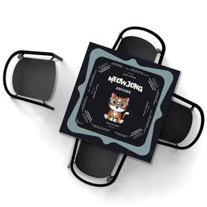Cute Kitten Blue Rim Mahjong Tablecloth with Instructions - Perfect for Mahjong Lovers