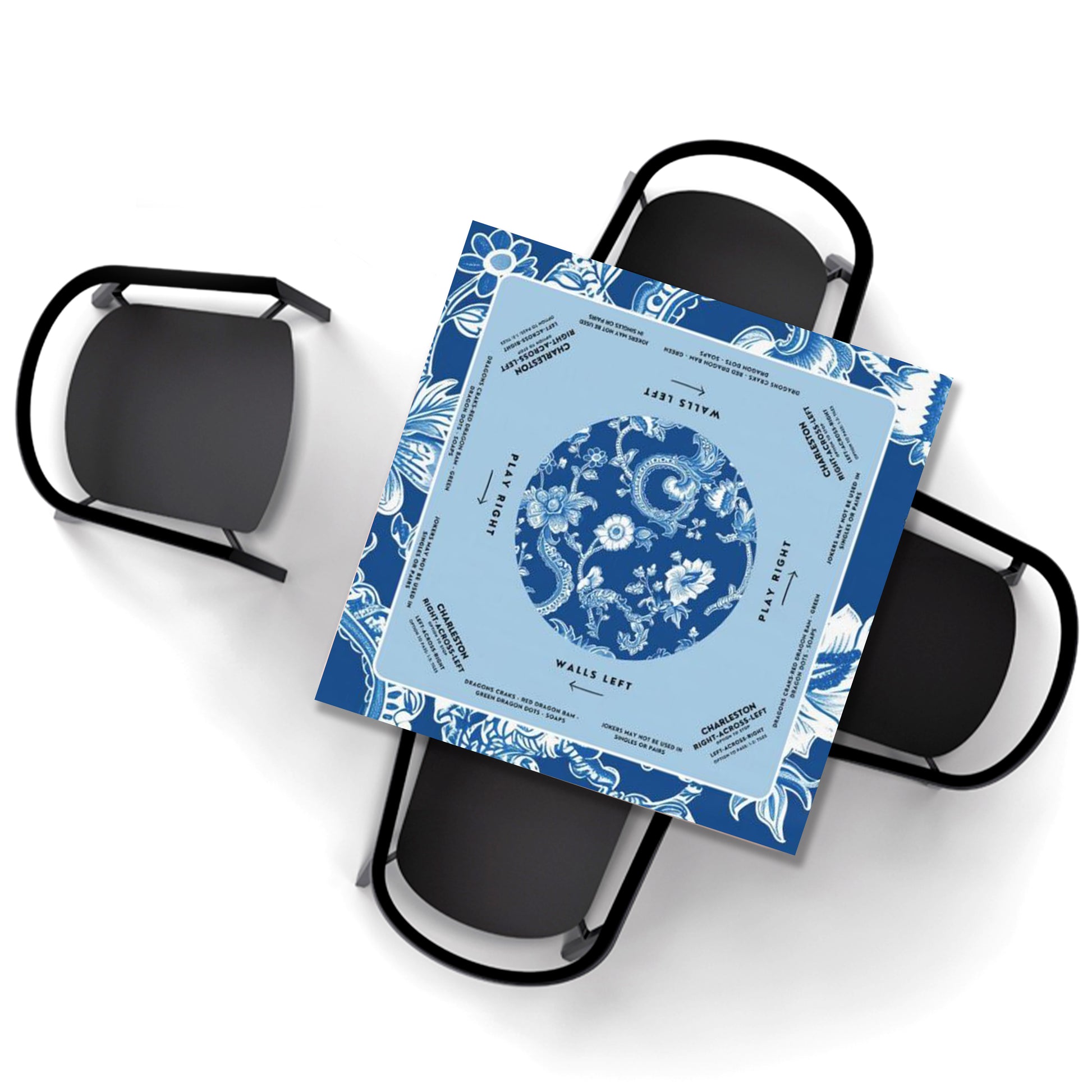 Royal Blue Mahjong Tablecloth with Rules & Directions - Perfect for Mahjong Trainers and Learners