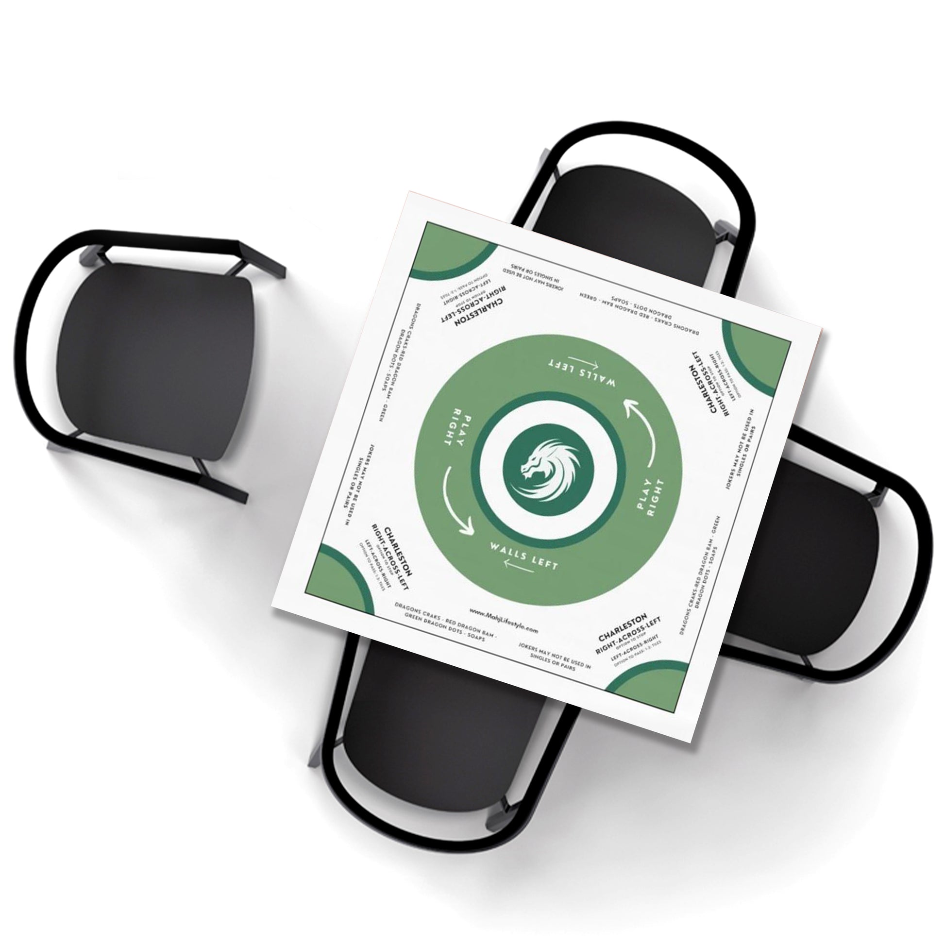 Elegant White and Green Mahjong Tablecloth - Perfect for Game Nights