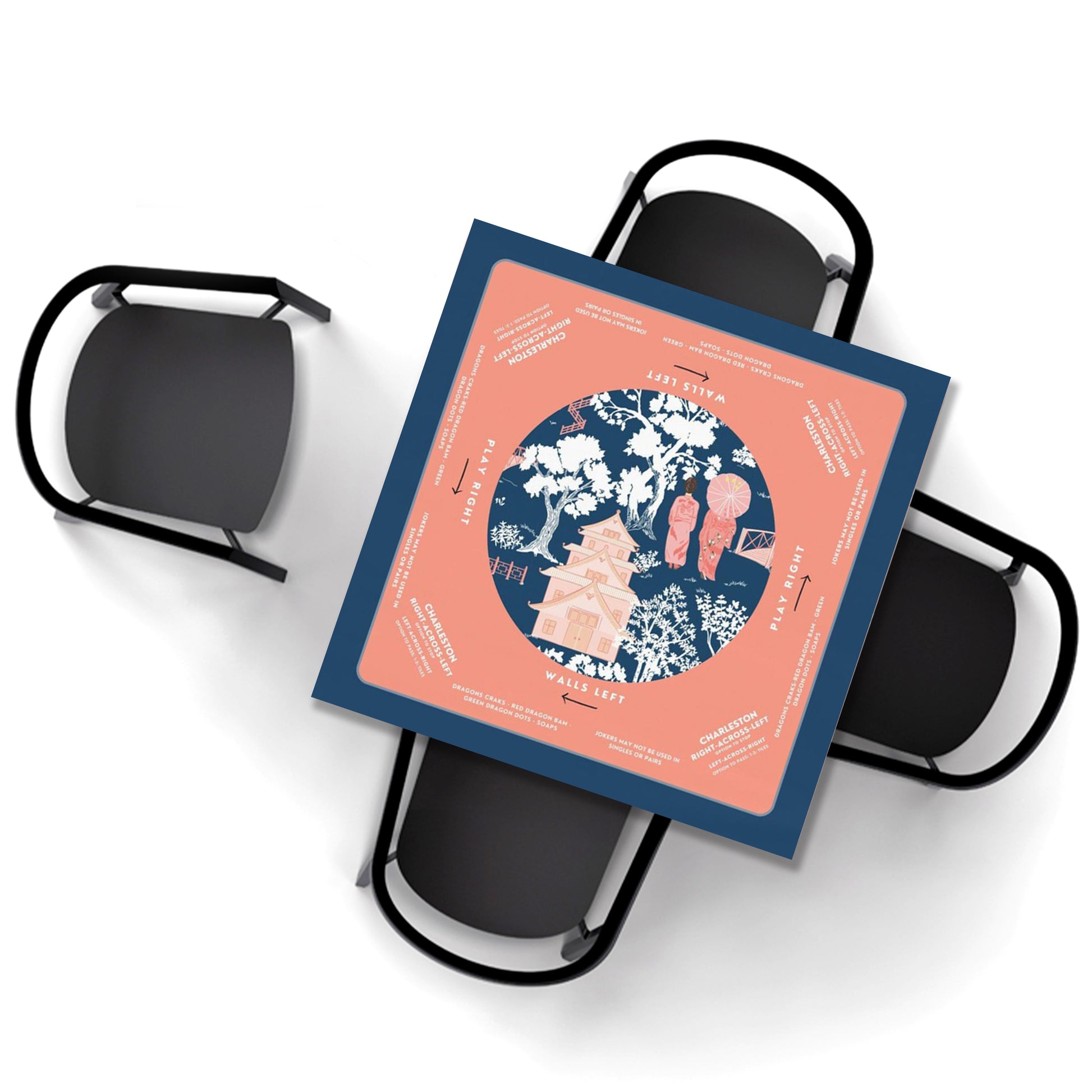 Elegant Navy and Pink Floral Mahjong Tablecloth - Perfect for Mahjong Enthusiasts, Teams, and Lovers
