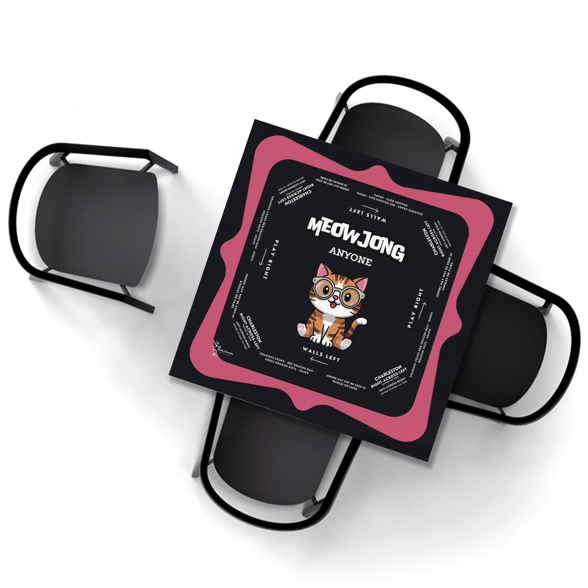 Cute Kitten Pink Rim Mahjong Tablecloth - Perfect for Mahjong Lovers & Teams, Adorable Gaming Decor