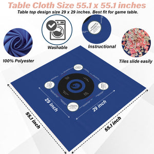 Blue with white circle- easy-to-follow mah-jong tablecloth