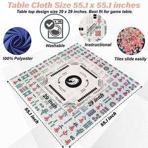 Mahjong Tile design tablecloth with Instructions - Mahjong Tablecloth Size 55 x 55, Mahjong with Rules