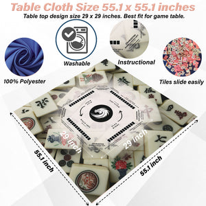 Mahjong Tile design tablecloth with Instructions - Mahjong Tablecloth Size 55 x 55, Mahjong with Rules