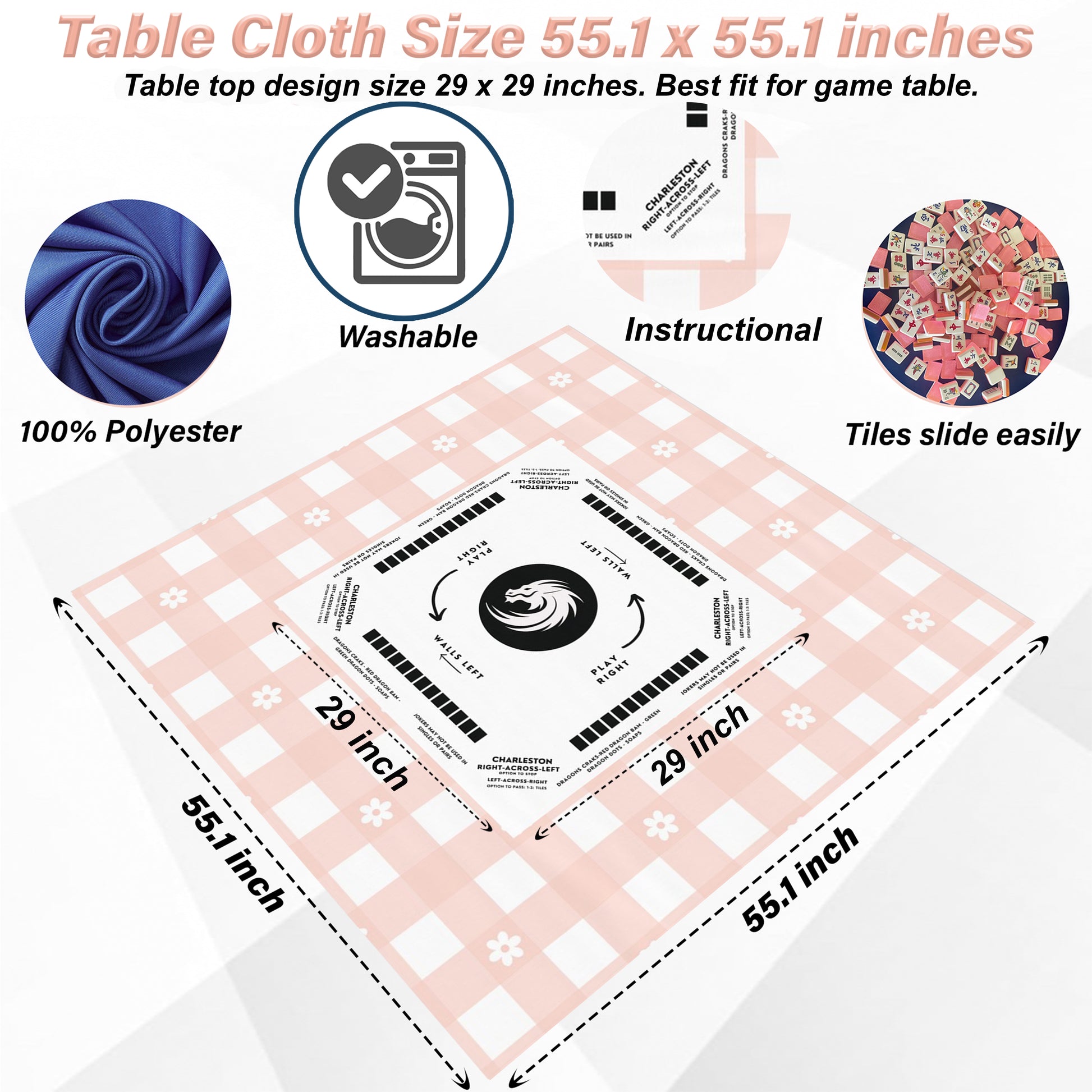Playful Pink Floral Tablecloth for Mahjong Enthusiasts, great for beginners or students of the game