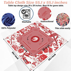 Red Asian-Inspired Mahjong tablecloth, Vibrant Chinoiserie Design, Table Cover, Festive Gathering Focal Point for Family Bonding