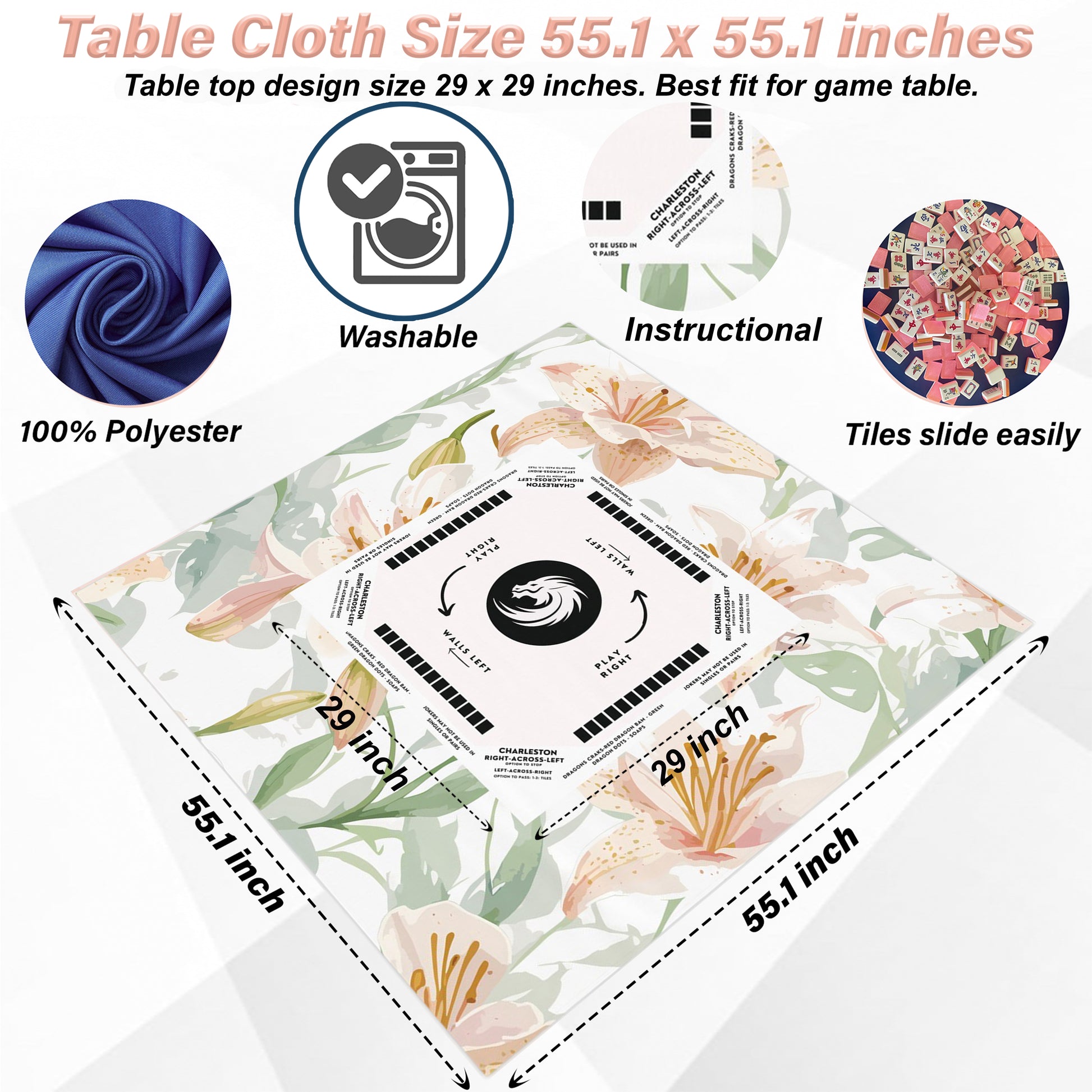 Elegant White Floral Mahjong Tablecloth - Perfect for Game Nights