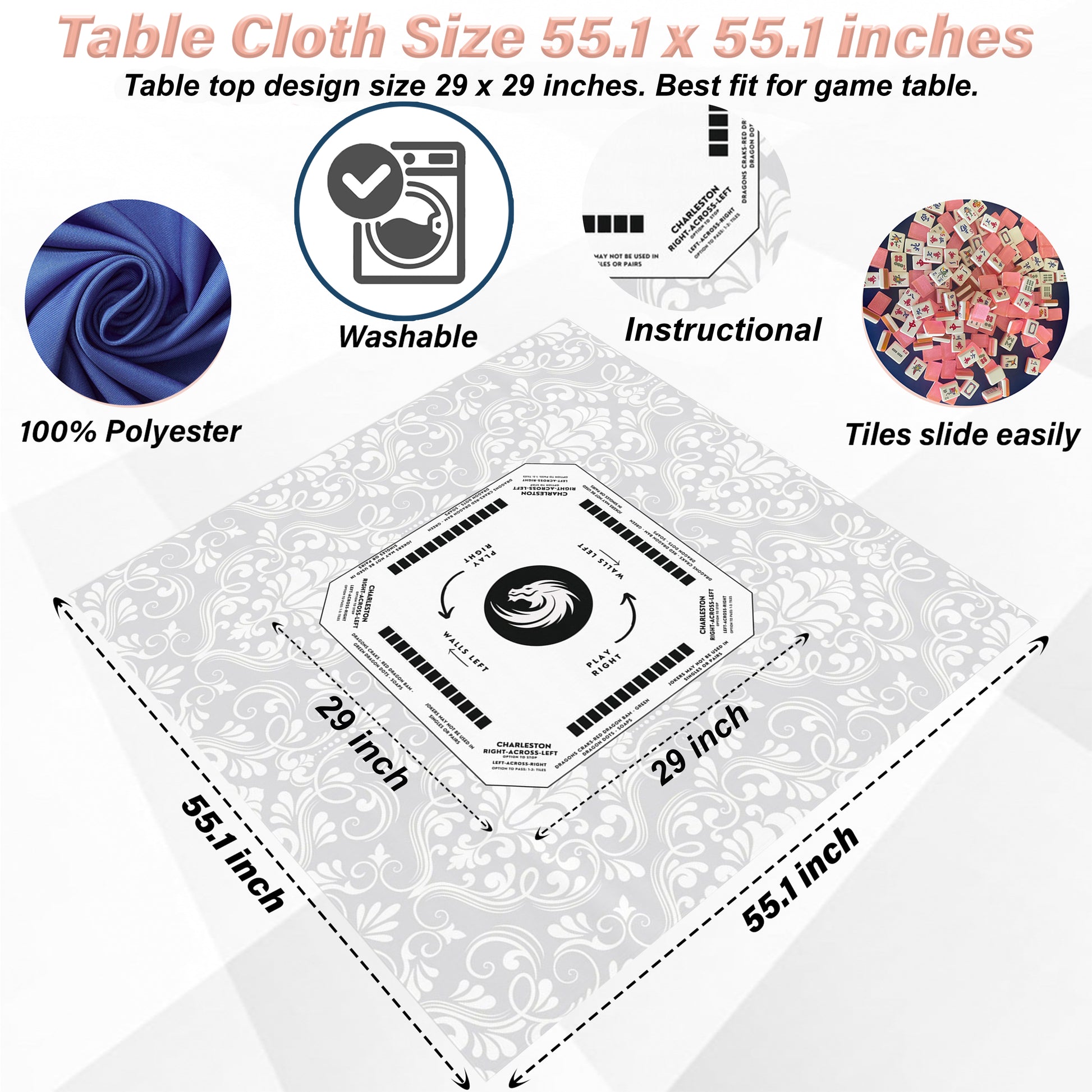 Elegant White Mahjong Tablecloth - Perfect for Game Nights