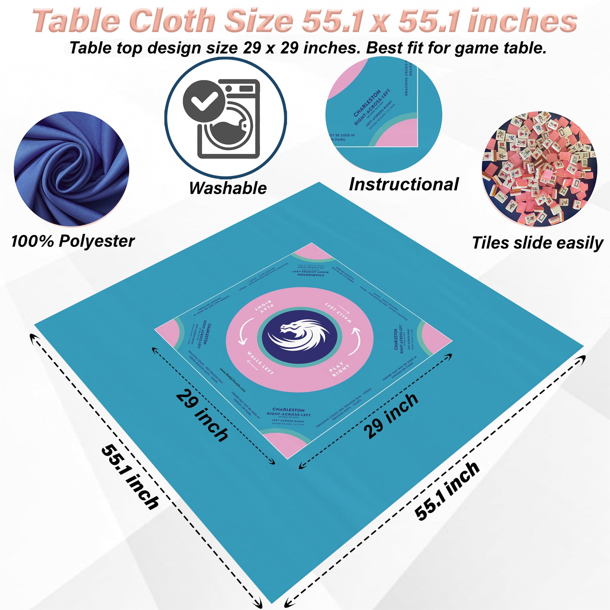 Colorful Cotton Candy Mahjong Tablecloth - Handmade for Mahjong Enthusiasts