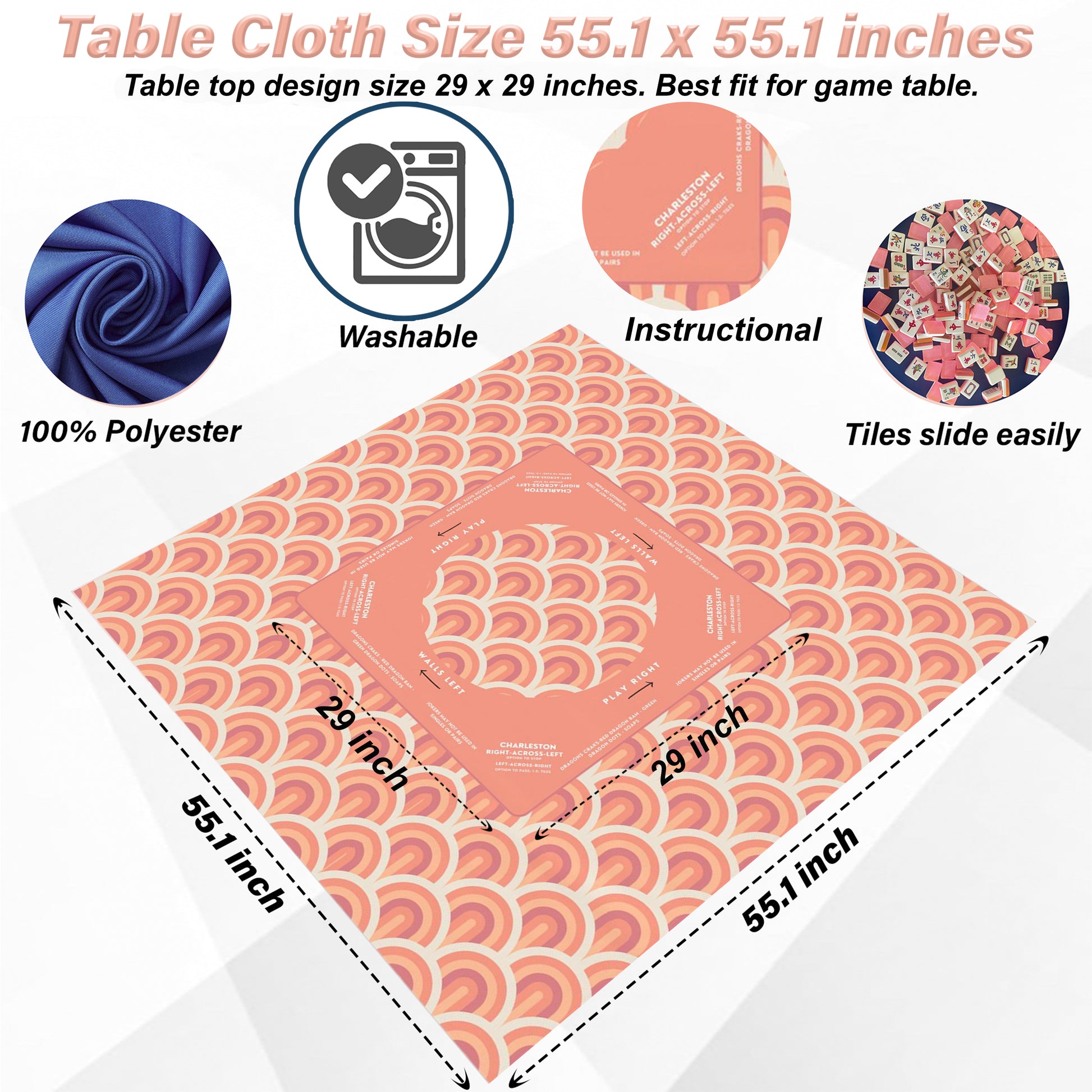 Peach Design Mahjong Tablecloth - Perfect for Mahjong Enthusiasts and Game Nights