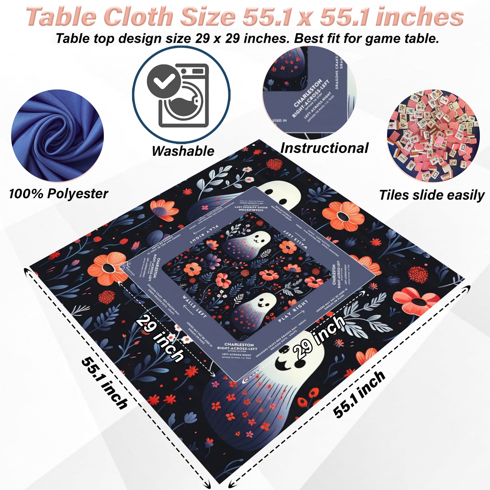 Halloween Mahjong Instructional Tablecloth - Perfect for Events, Mahjong Games, and Halloween Parties, 3