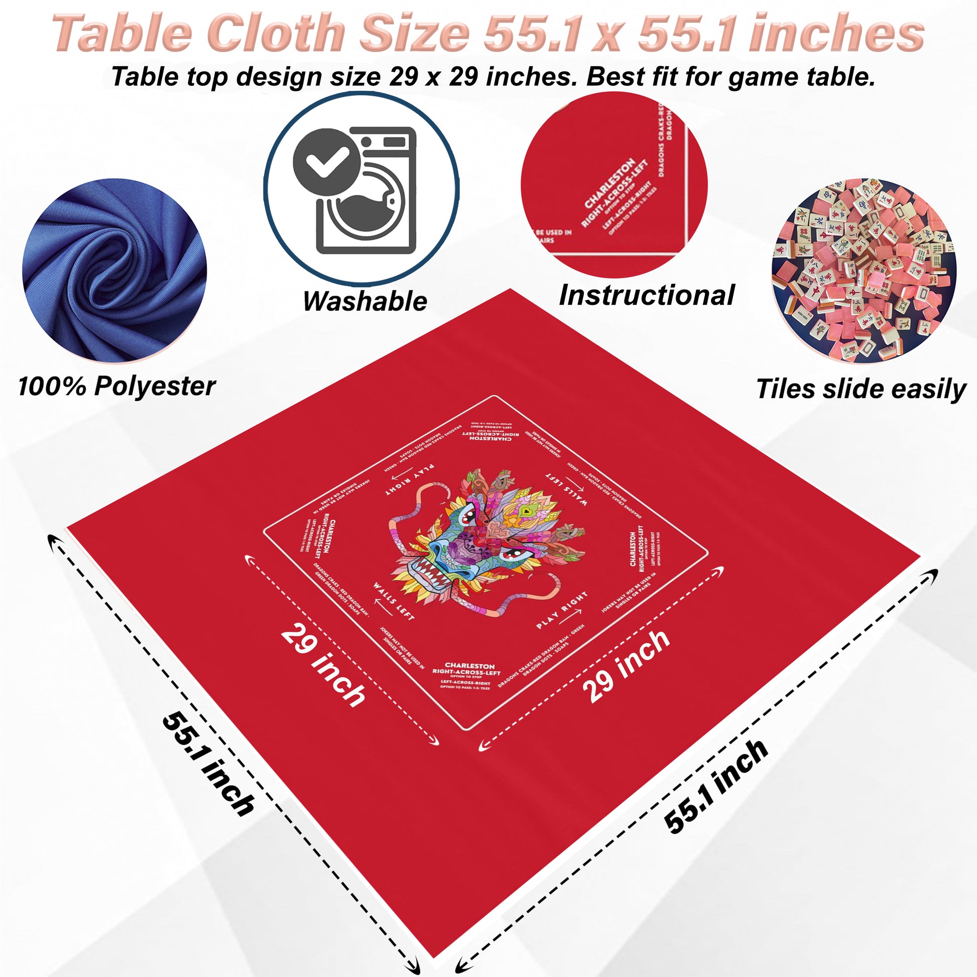 Vibrant Red Dragon Design Mahjong Tablecloth - Perfect for Mahjong Players and Enthusiasts