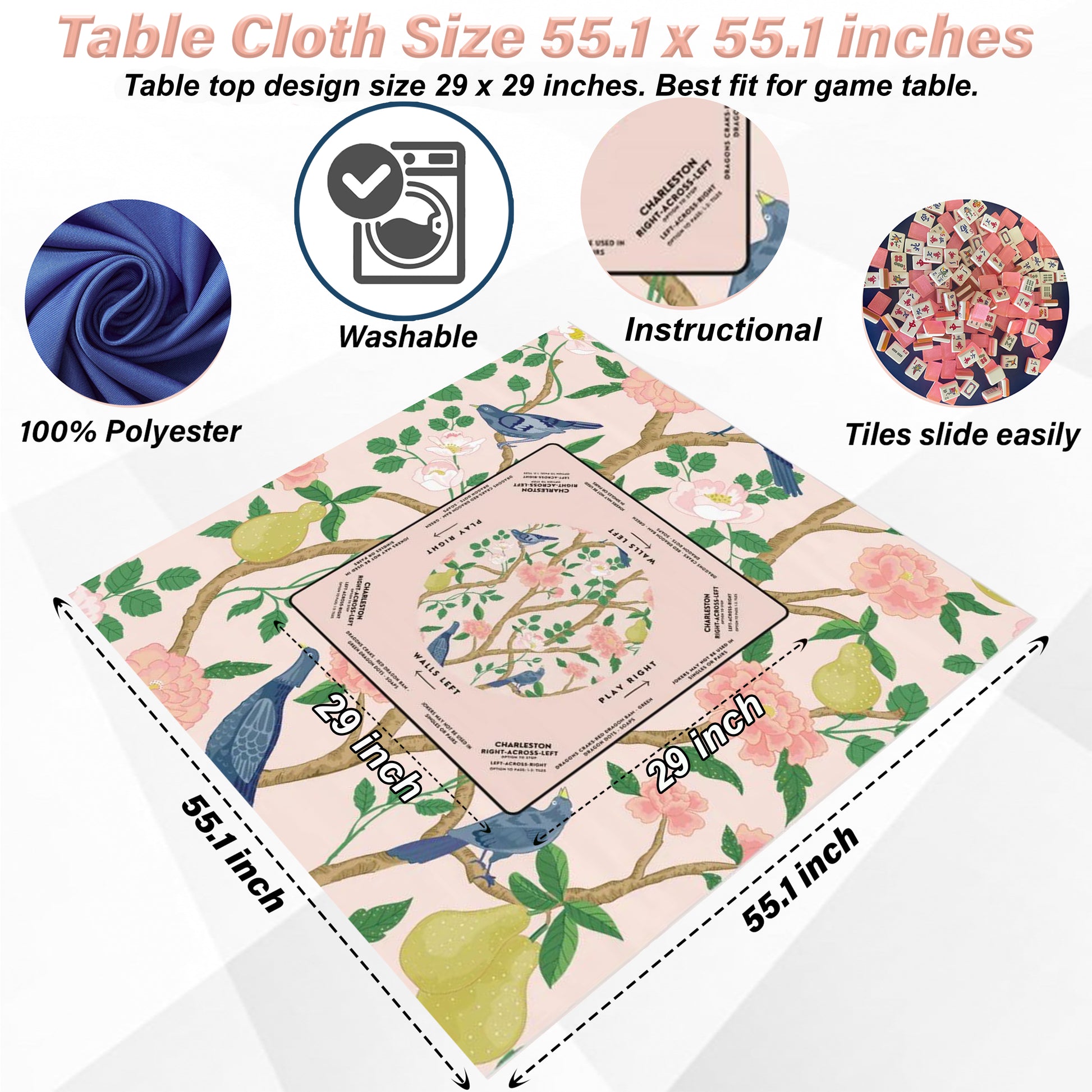 Elegant Birdie at Play Mahjong Tablecloth - Perfect for Mahjong Lovers & Enthusiasts