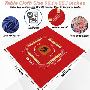 Mahjong Mat, Mahjong Rules and Instruction Tablecloth | mahjong board | 55.1 x 55.1 Size