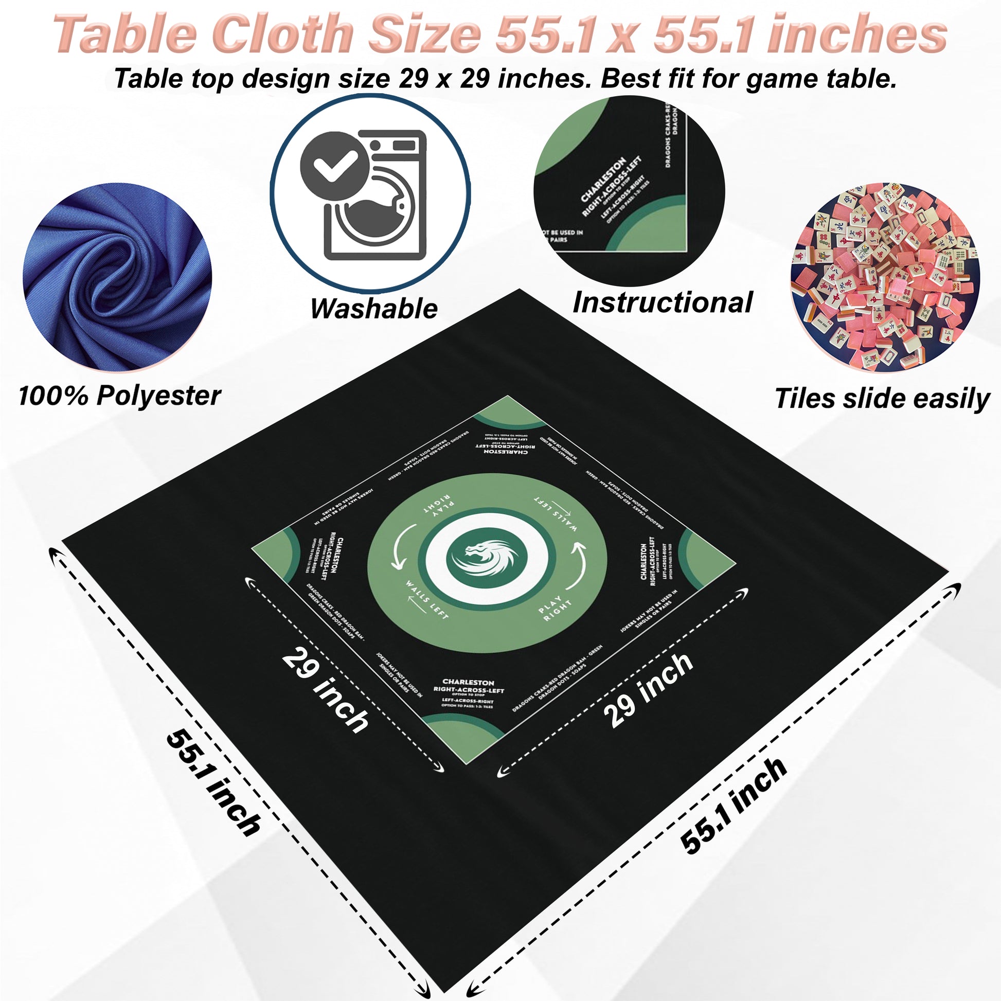 Elegant Black and Grey Mahjong Tablecloth - Perfect for Game Nights