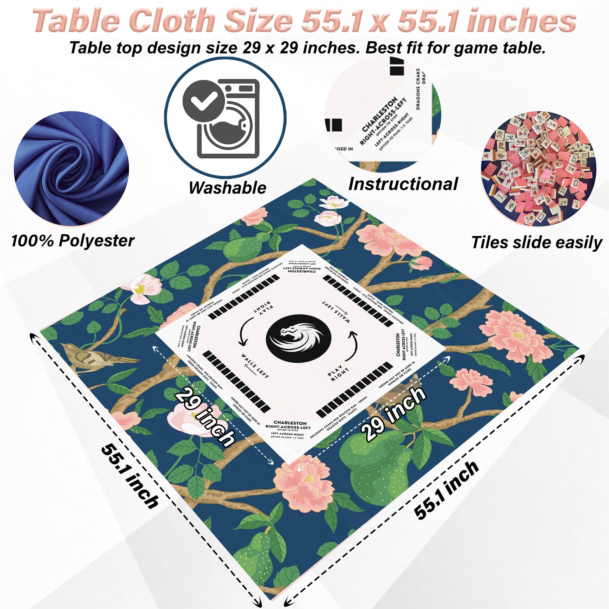 Floral Pink Flowers Mahjong Tablecloth – Elegant & Durable Cover for Mahjong Players
