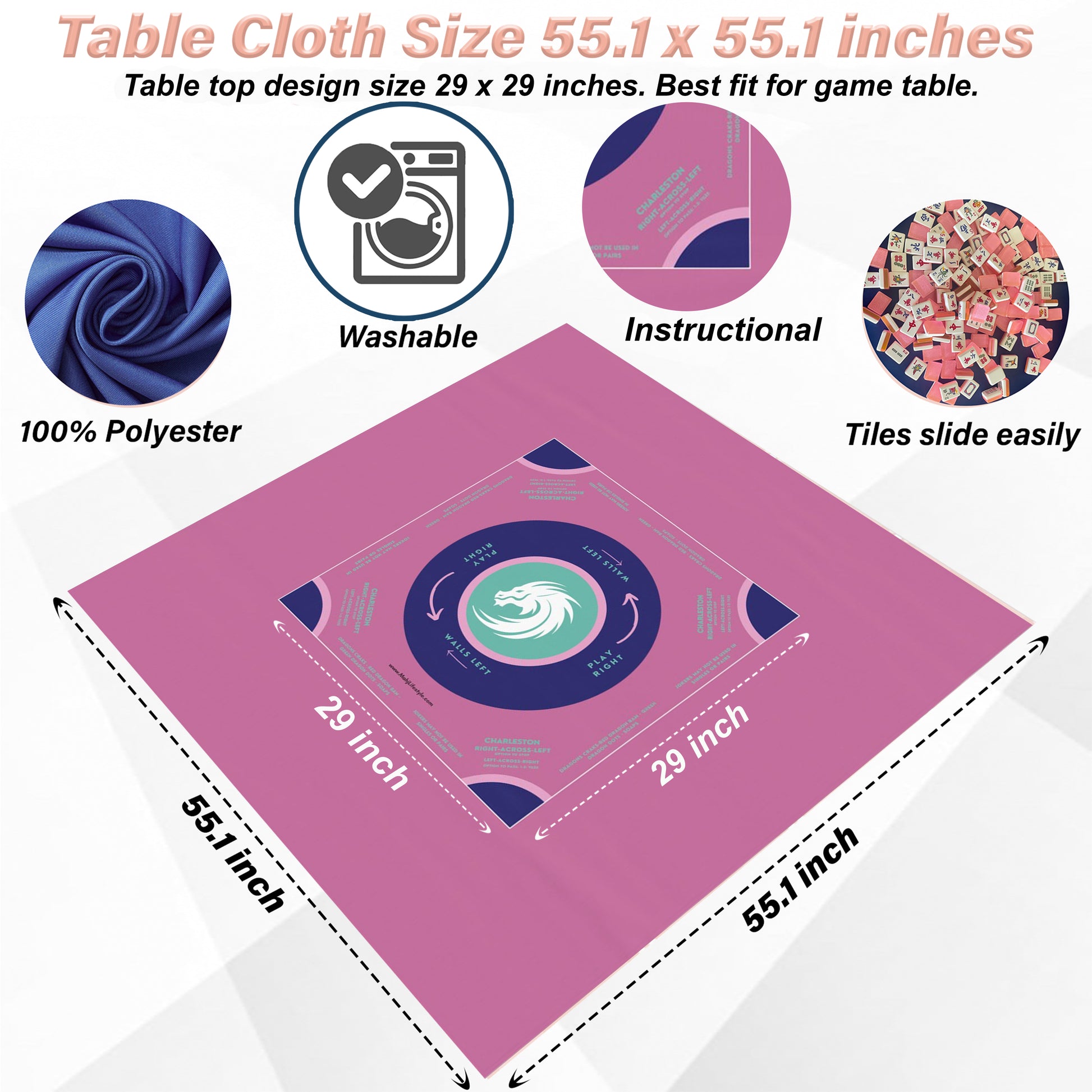 Handmade Mahjong Tablecloth - Purple and Sky Blue Design
