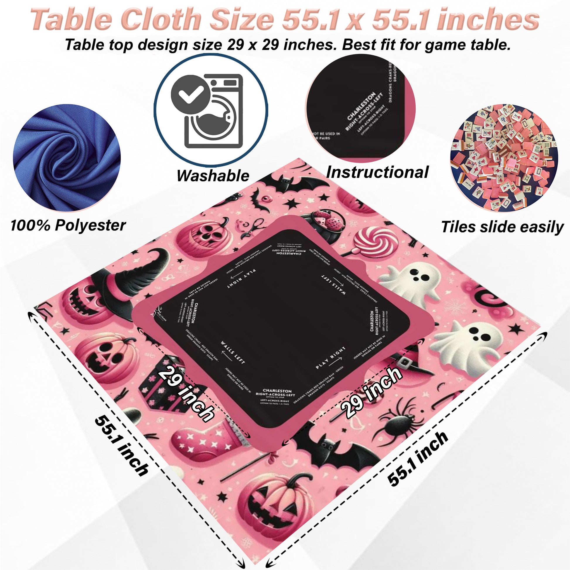 Halloween Mahjong Instructional Tablecloth - Perfect for Events, Mahjong Games, and Halloween Parties