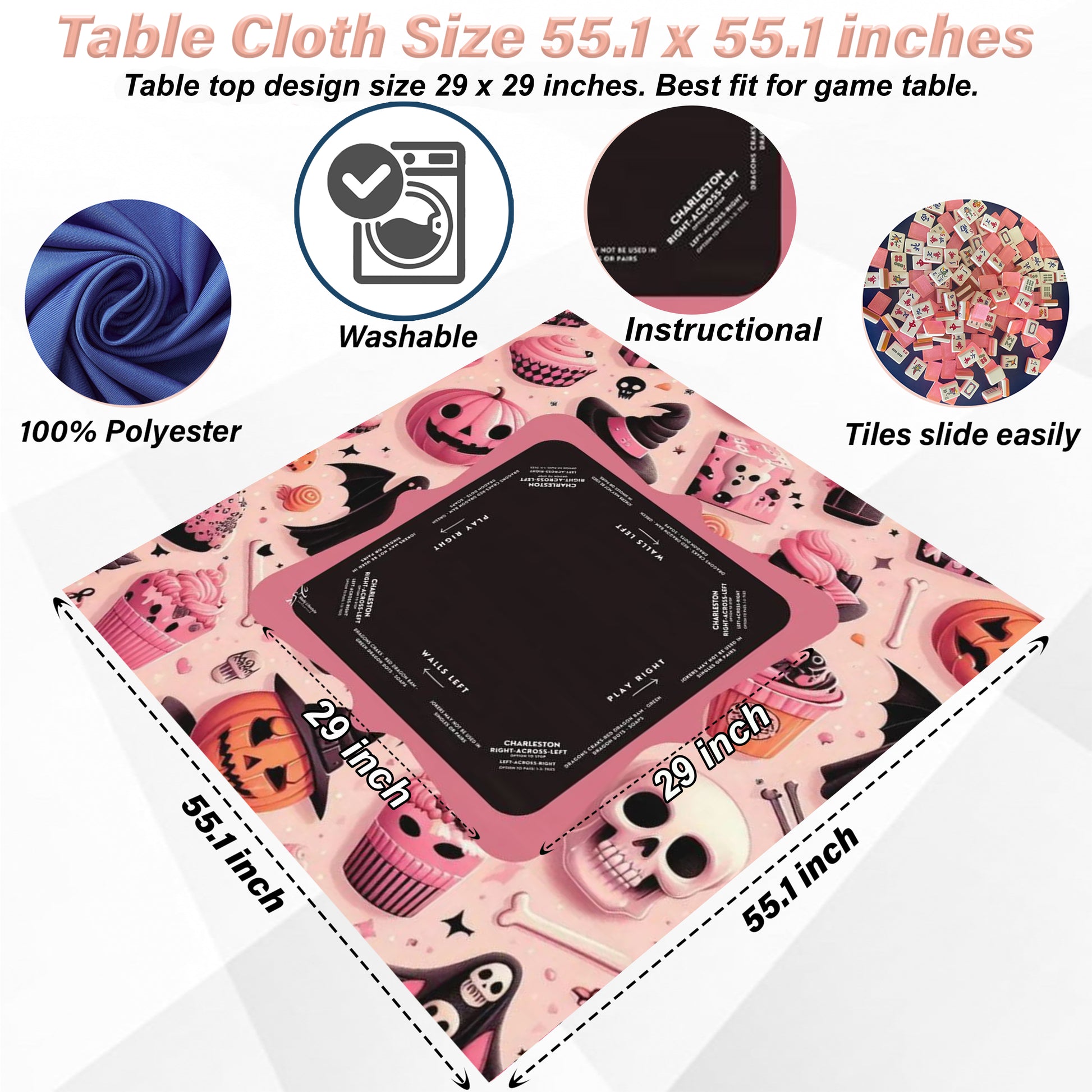 Halloween Mahjong Instructional Tablecloth - Perfect for Events, Mahjong Games, and Halloween Parties