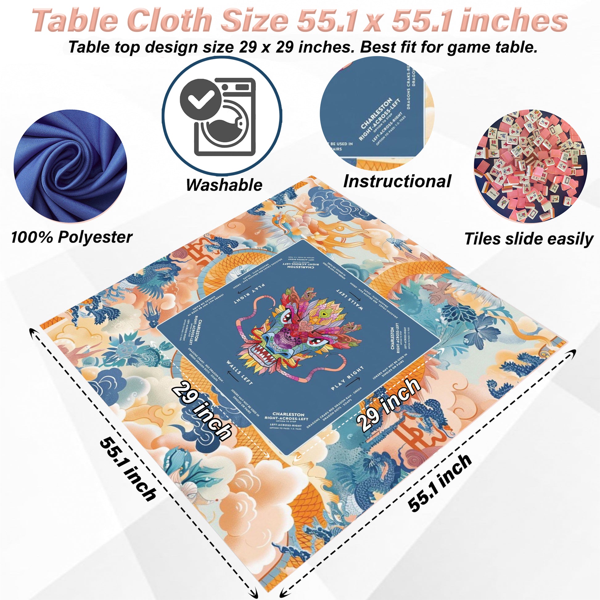 Vibrant Colorful Dragon Design Mahjong Tablecloth - Perfect for Mahjong Lovers & Teams