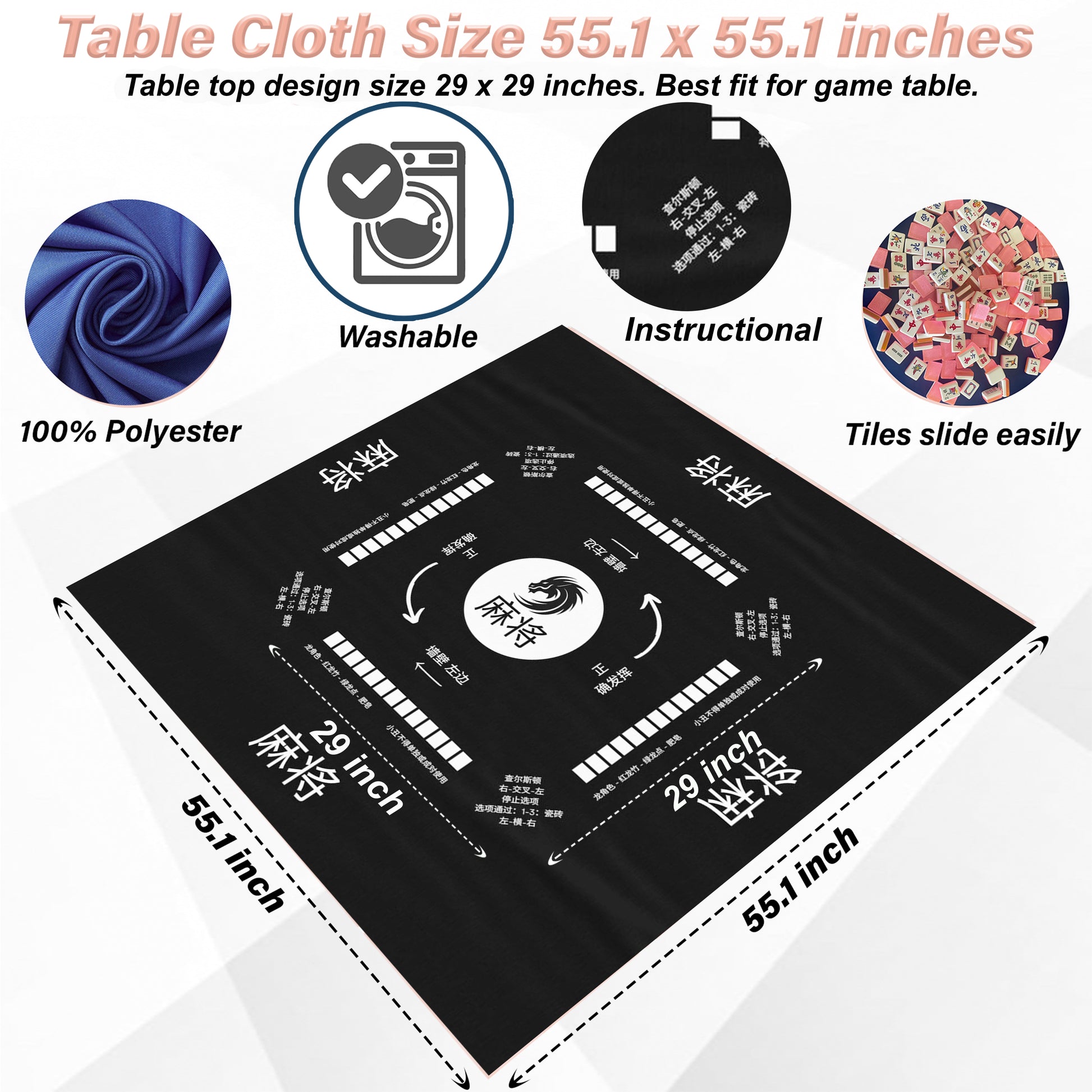 Chinesse Mahjong game, Chinesse instructions, Mahjong Tablecloth with Dragon icon, New 2024 Design, mahjong set, Mahjong gift