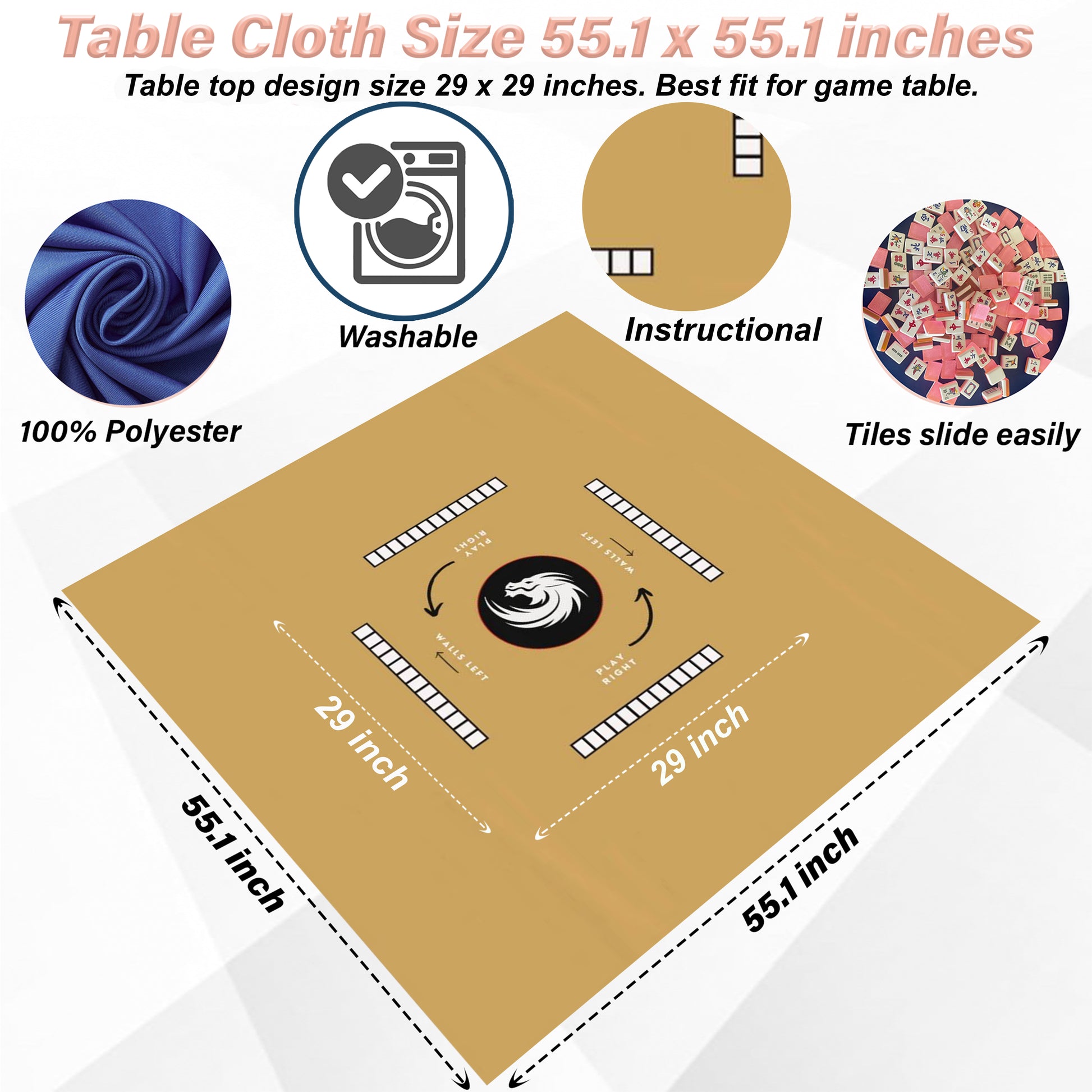 Elegant Gold Mahjong Tablecloth - Perfect for Game Nights