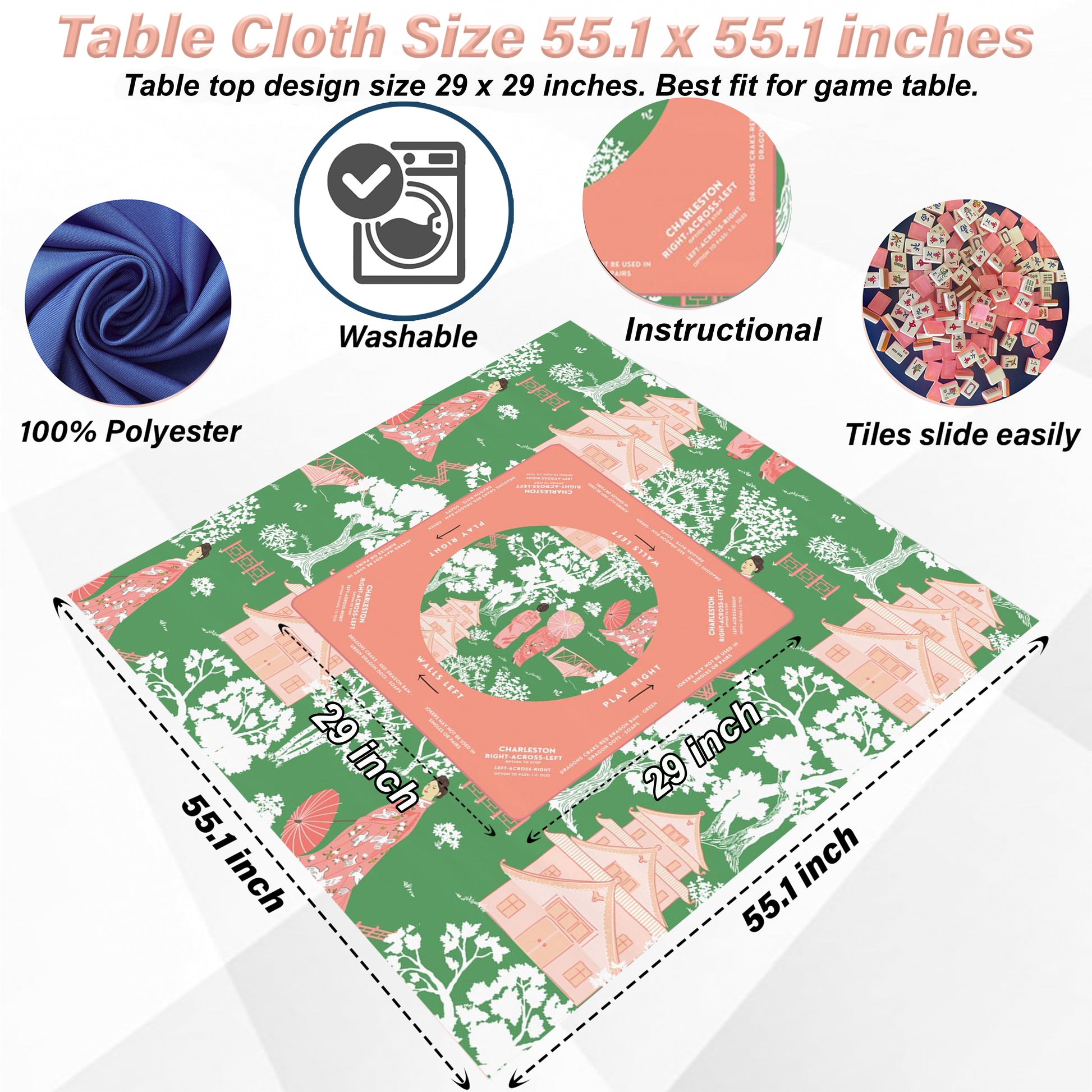 Pastel Mahjong Tablecloth with Instructions - Perfect for Mahjong Enthusiasts and Teams