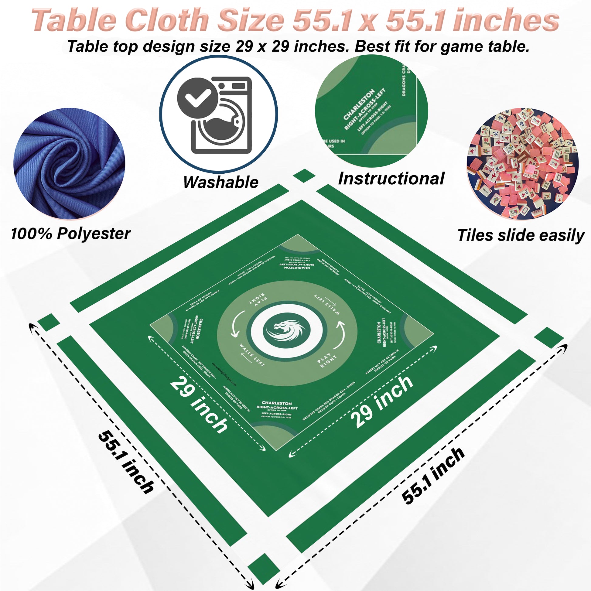 Handmade Green and White Mahjong Tablecloth - Perfect for Game Nights