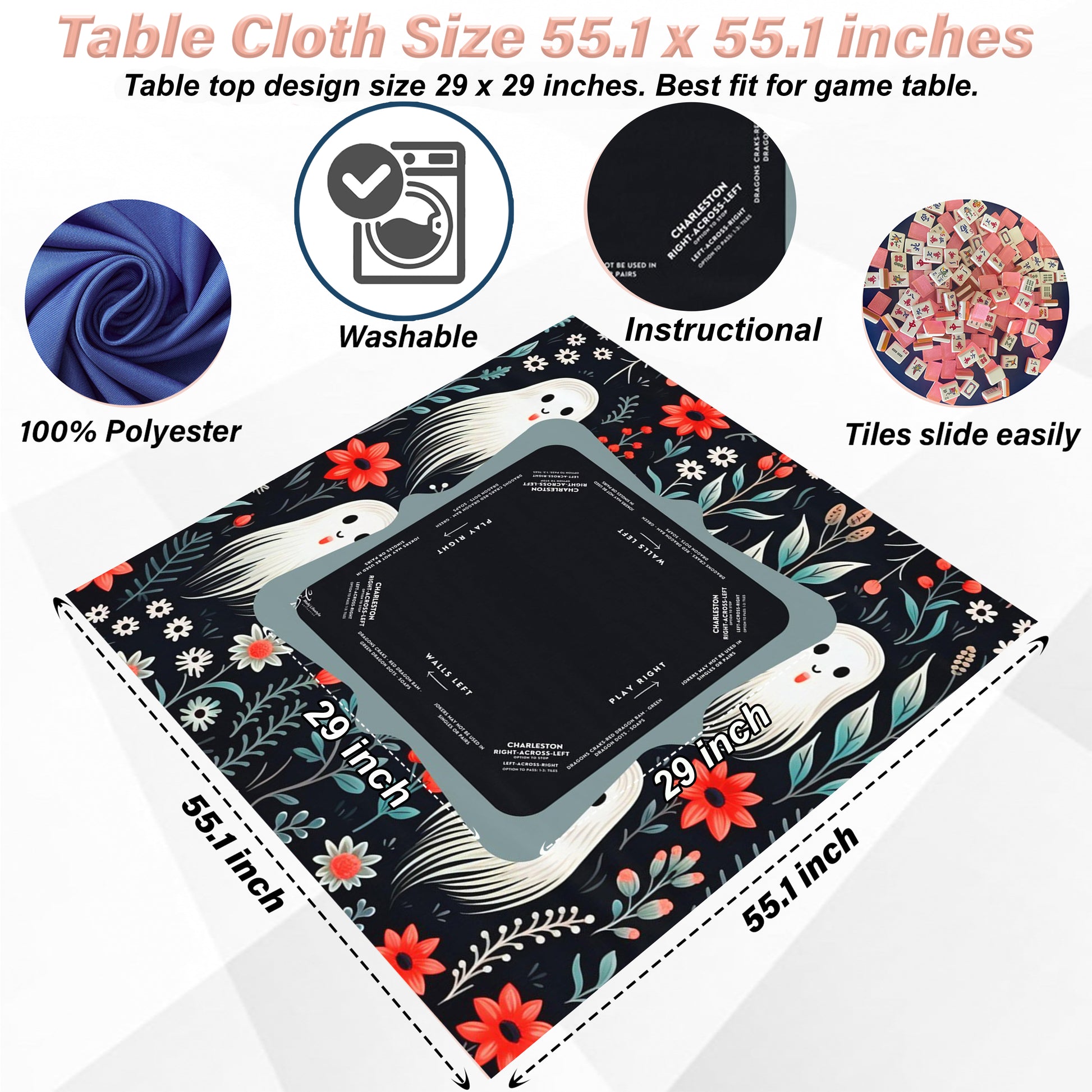 Halloween Mahjong Instructional Tablecloth - Perfect for Events, Mahjong Games, and Halloween Parties