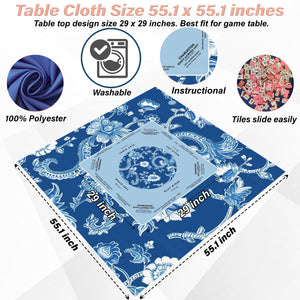 Royal Blue Mahjong Tablecloth with Rules & Directions - Perfect for Mahjong Trainers and Learners
