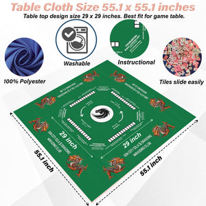 Personalized Mahjong Mat, Mahjong Rules and Instruction Tablecloth  Easy for Beginners  55.1 x 55.1 Size