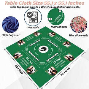 Personalized Panda designed Mahjong Tablecloth  Easy-to-Follow Rules and Instructions  55.1 x 55.1 Size