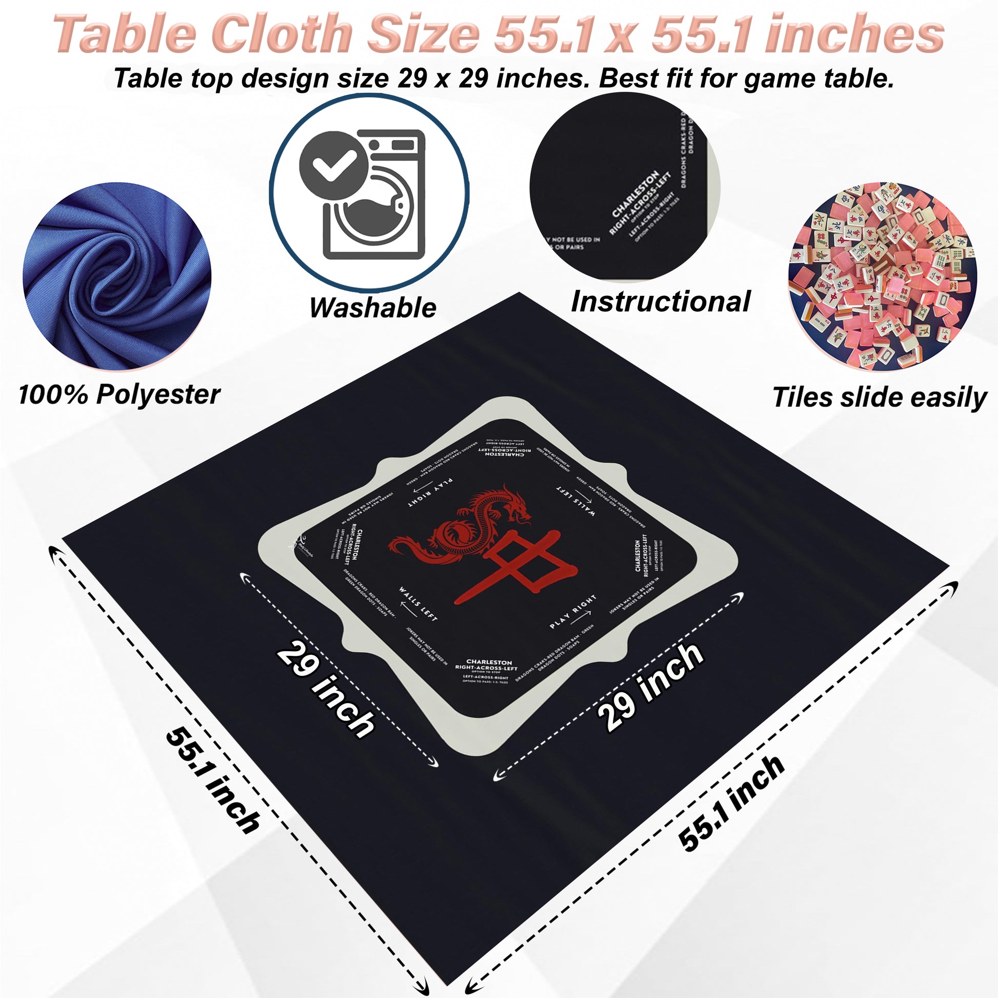 Premium Mahjong Tablecloth with Sleek Design and Instructions - Perfect for Mahjong Enthusiasts