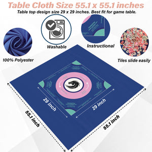 Vibrant Blue Mahjong Tablecloth - Perfect for Game Nights, with instructions