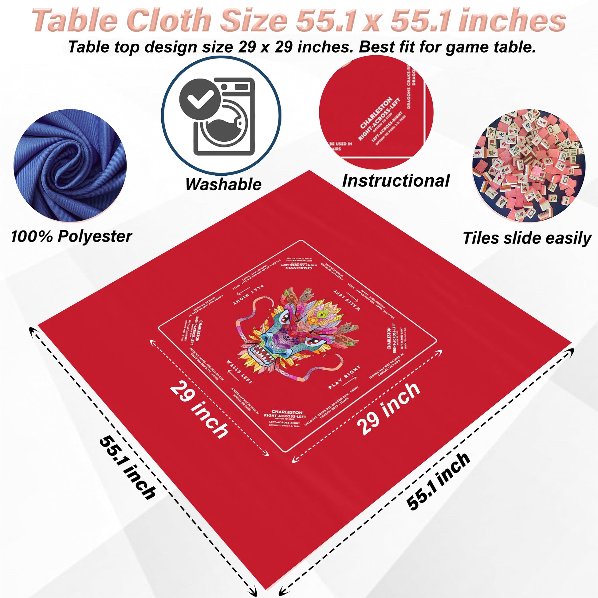 Vibrant Red Dragon Design Mahjong Tablecloth - Perfect for Mahjong Players and Enthusiasts