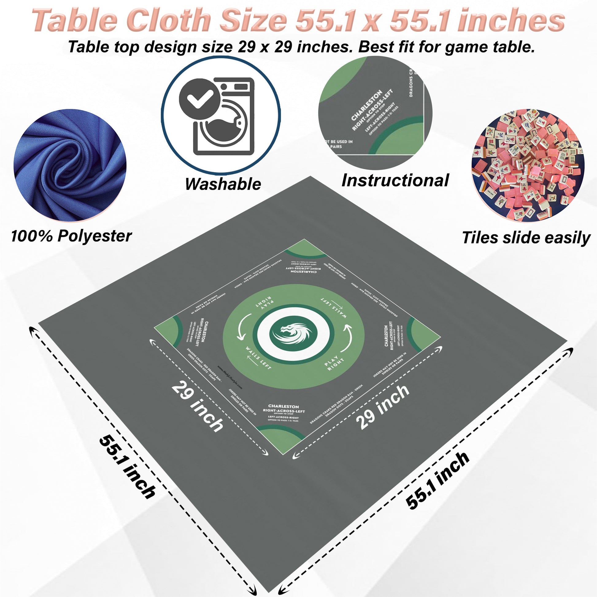 Elegant Grey and Green Mahjong Tablecloth - Premium Quality