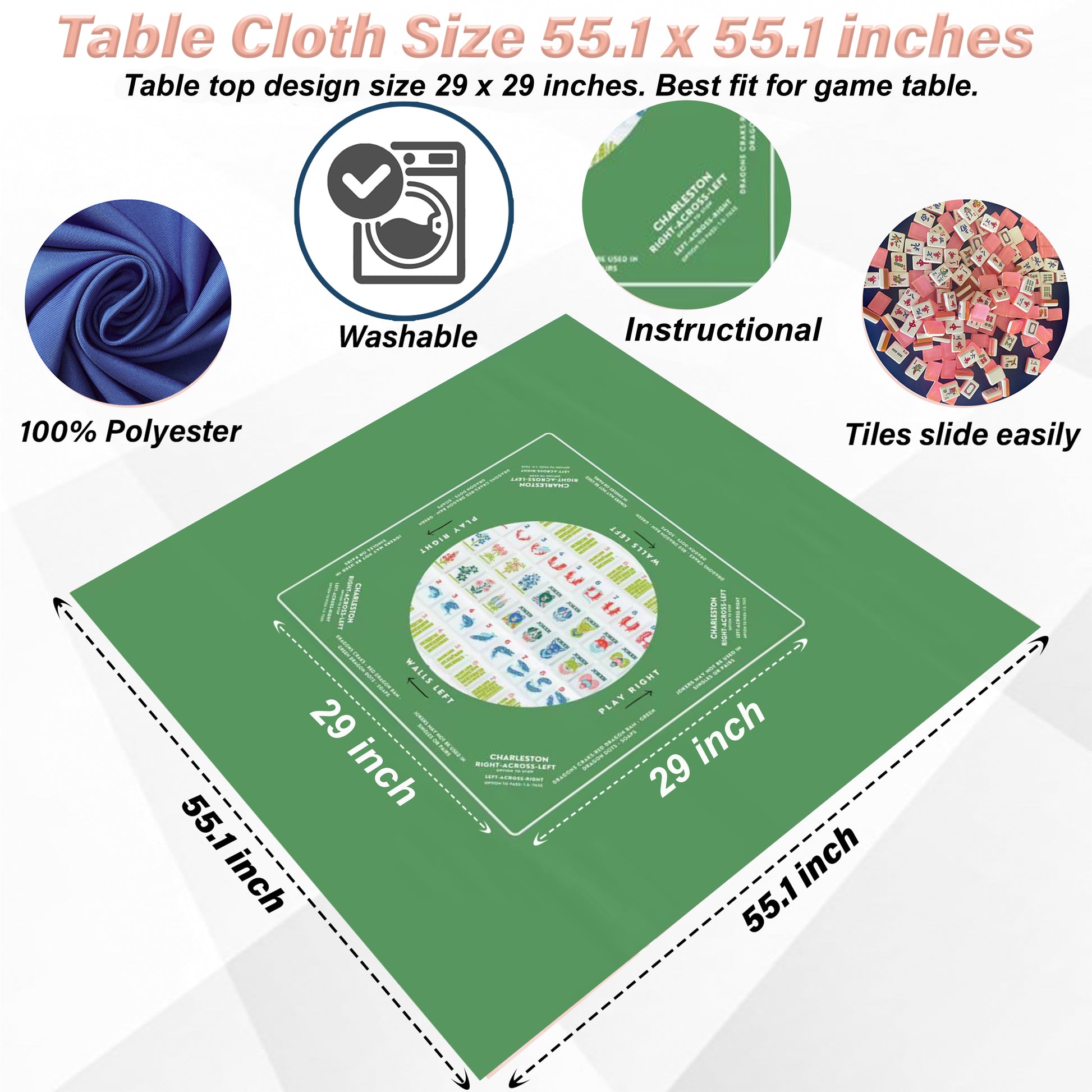 Unique Green Mahjong Tablecloth - Perfect for Mahjong Enthusiasts, Teams, and Lovers - High-Quality Fabric