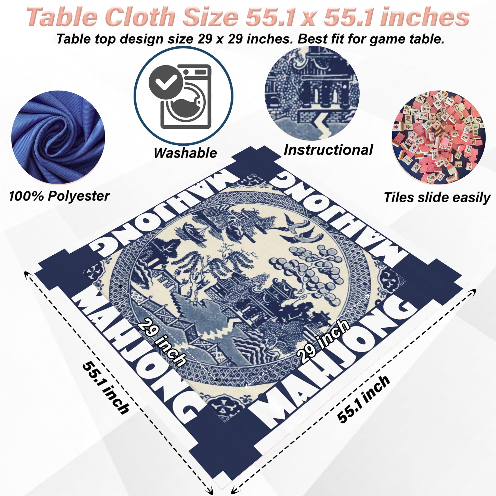 Mahjong Game, Chinoiserie Mahjong Tablecloth, Tablecloth
