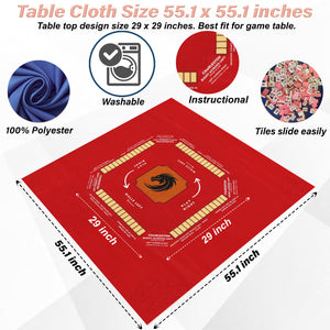 Mahjong with Rules and Instruction Tablecloth | Easy for Beginners | 55.1 x 55.1 Size
