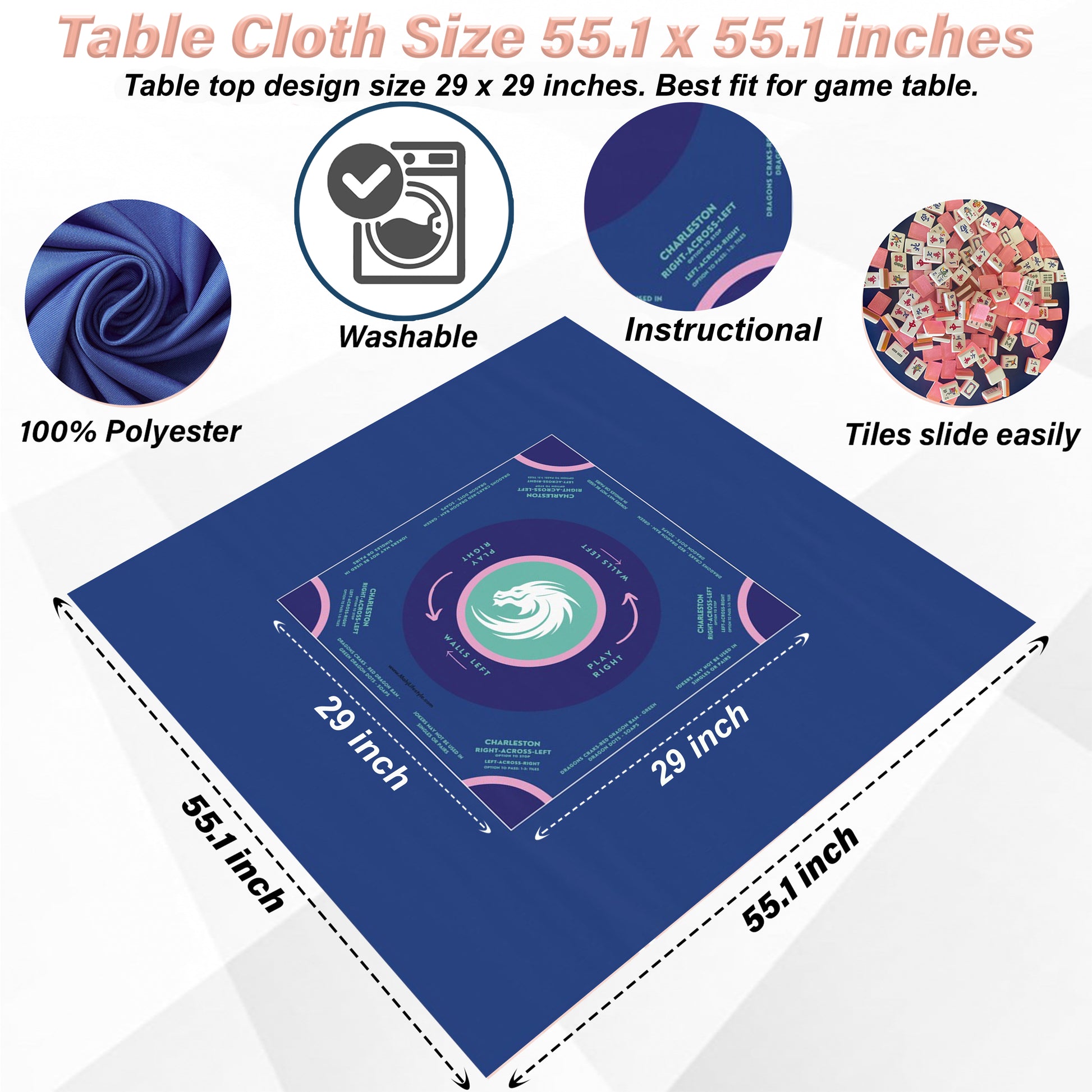 Elegant Blue and Purple Mahjong Tablecloth - Light Blue Design
