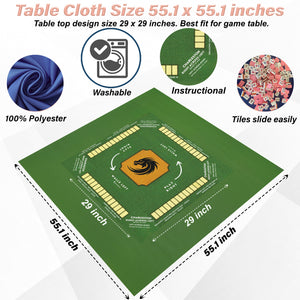 Mahjong Mat with Instructions - Mahjong Tablecloth Size 55 x 55, Mahjong with Rules, great for beginners learning how to play