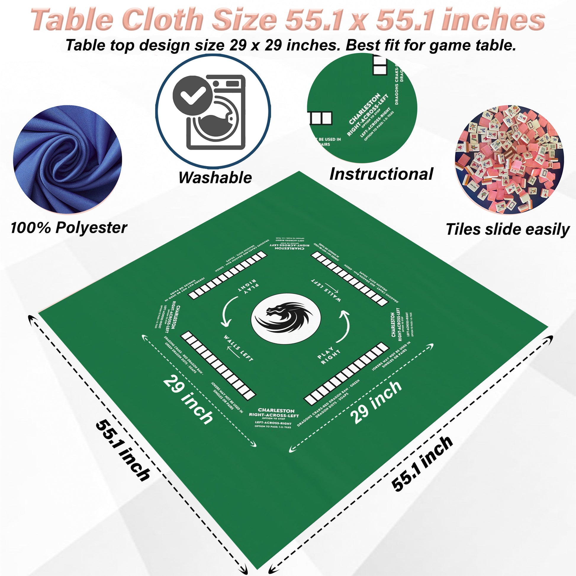 Elegant Green Mahjong Tablecloth - Handmade Table Cover for Game Nights