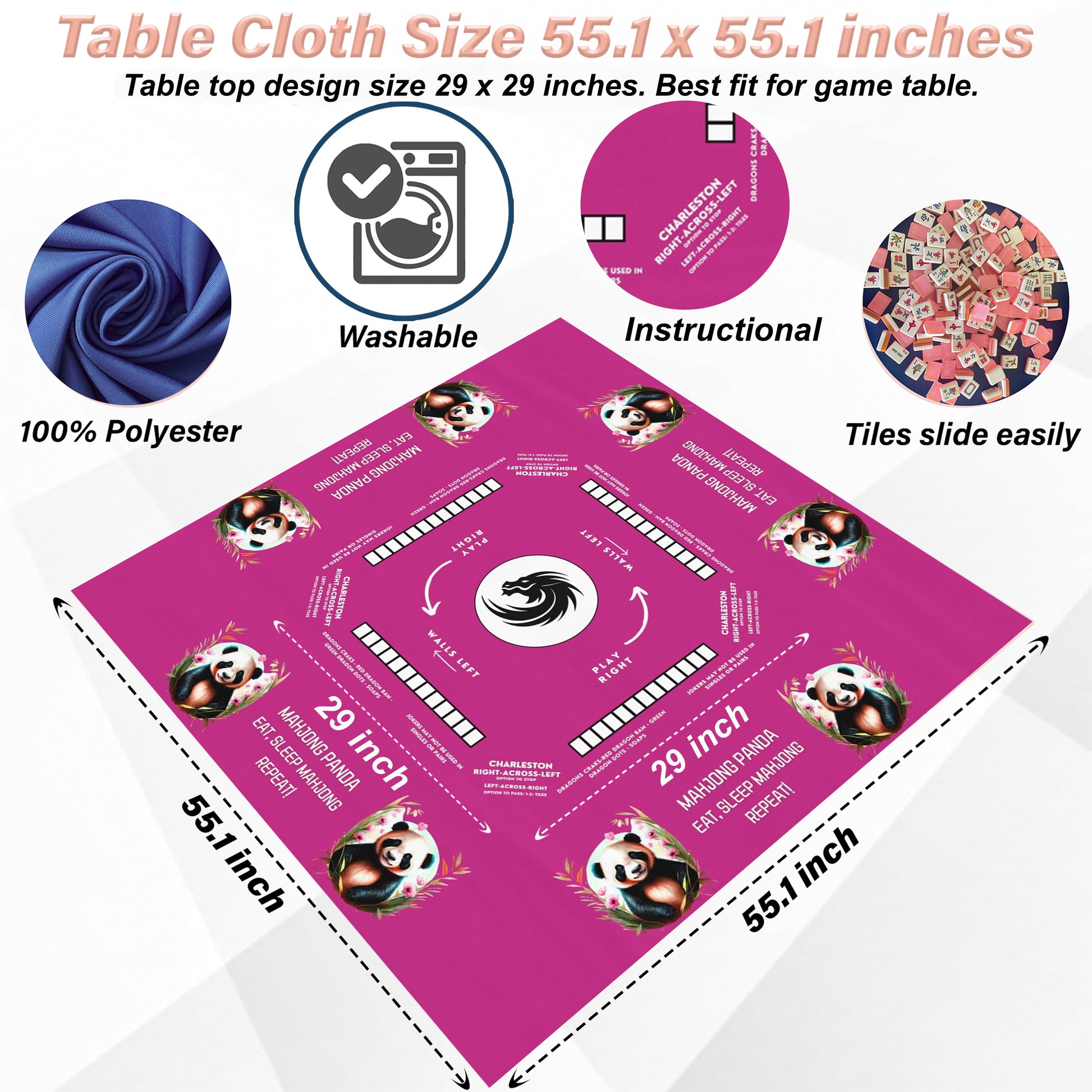 Customizable Panda Mahjong Tablecloth Easy-to-Read Instructions