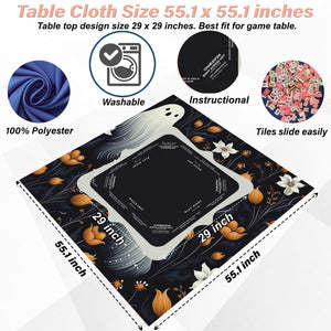 Halloween Mahjong Instructional Tablecloth - Perfect for Events, Mahjong Games, and Halloween Parties, black