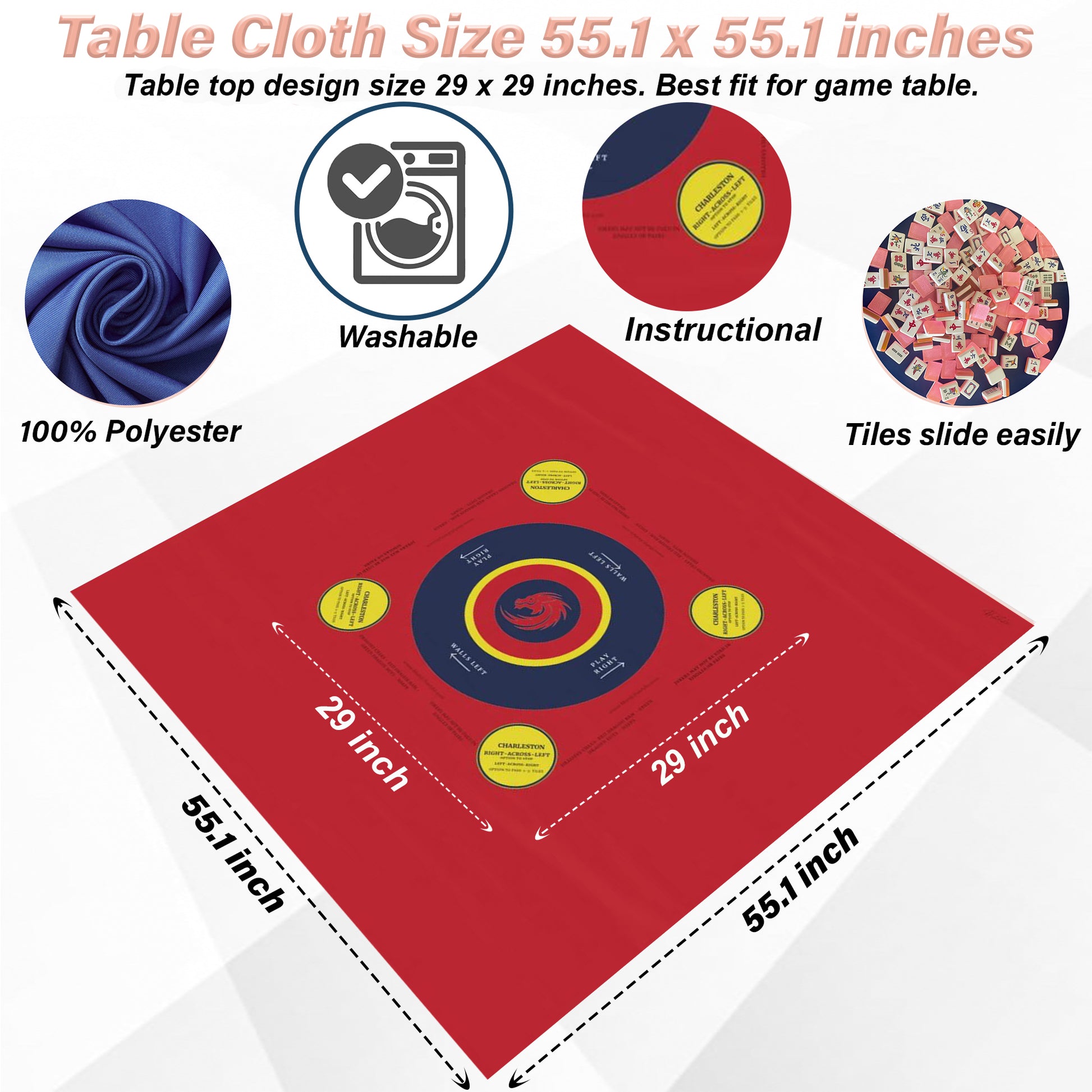 Dark Red Mahjong Game Tablecloth-Handmade Table Cover for Game Nights