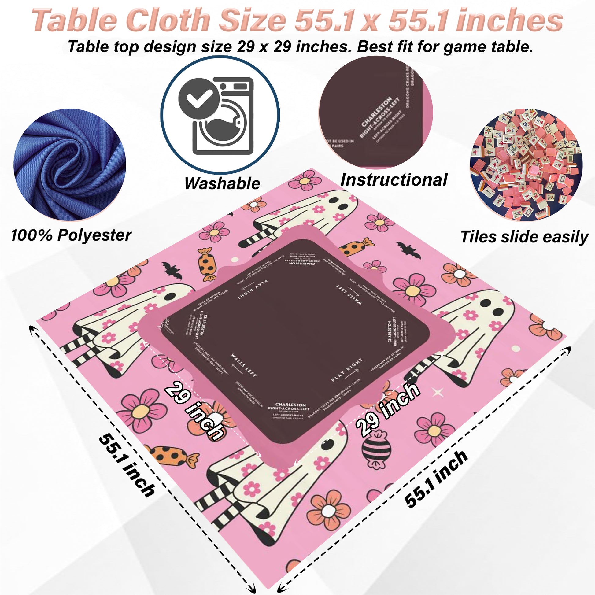 Mahjong Tablecloth with Rules, Halloween Mahjong Instructional Tablecloth - Halloween Parties