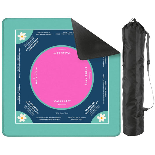 Teal Flower Design Mahjong Mat 31.5 x 31.5, For Game Night for Mahjong Fans