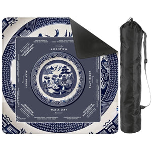 Chinoiserie Mahjong Mat with Storage Case | Classic Blue & White Table Mat