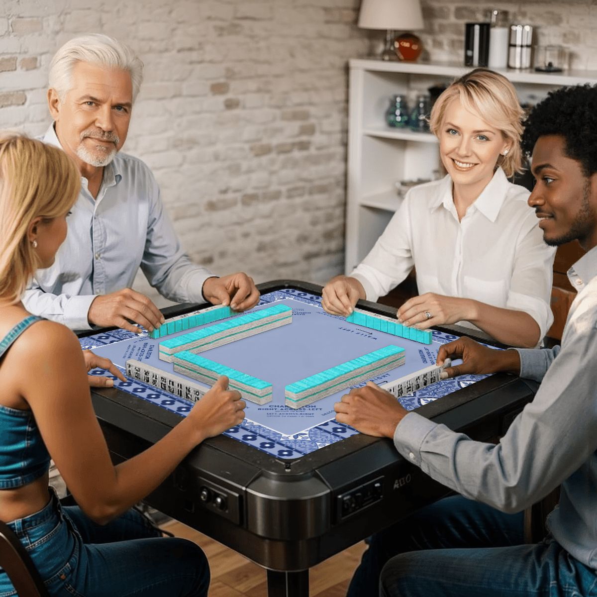 Blue Floral Mahjong Mat 30x30 - Durable Surface for Game Night Enthusiasts