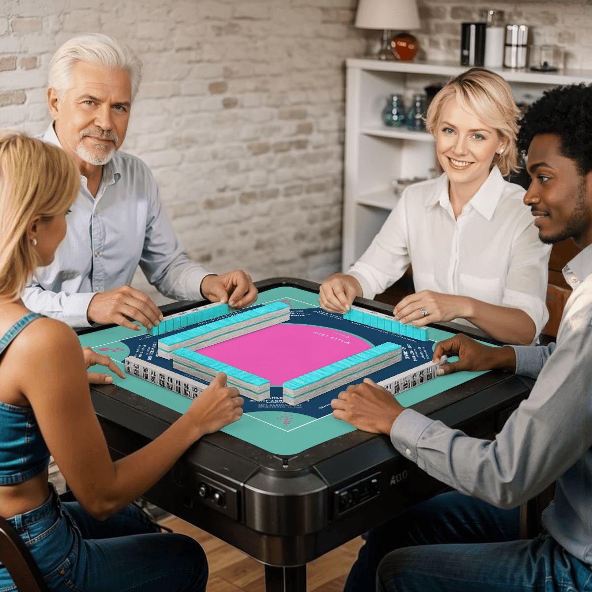 Teal Flower Design Mahjong Mat 31.5 x 31.5, For Game Night for Mahjong Fans